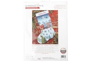 Dimensions 70-09602 Skating Counted Cross Stitch Christmas Stocking Kit, 16" Long, 14 Count Light Blue Aida, 6pcs