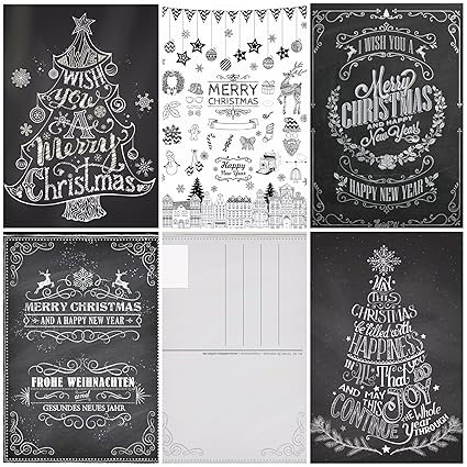50 Cartoline Di Natale In Gesso Set Anni 50 Di Cartoline Natalizie Nostalgiche 5 Motivi X 10 Pezzi 50 Pezzi In Bianco E Nero In Stile Retrò