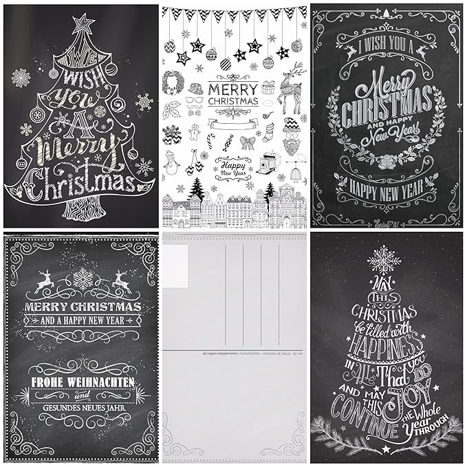 50 Cartoline Di Natale In Gesso Set Anni 50 Di Cartoline Natalizie Nostalgiche 5 Motivi X 10 Pezzi 50 Pezzi In Bianco E Nero In Stile Retrò