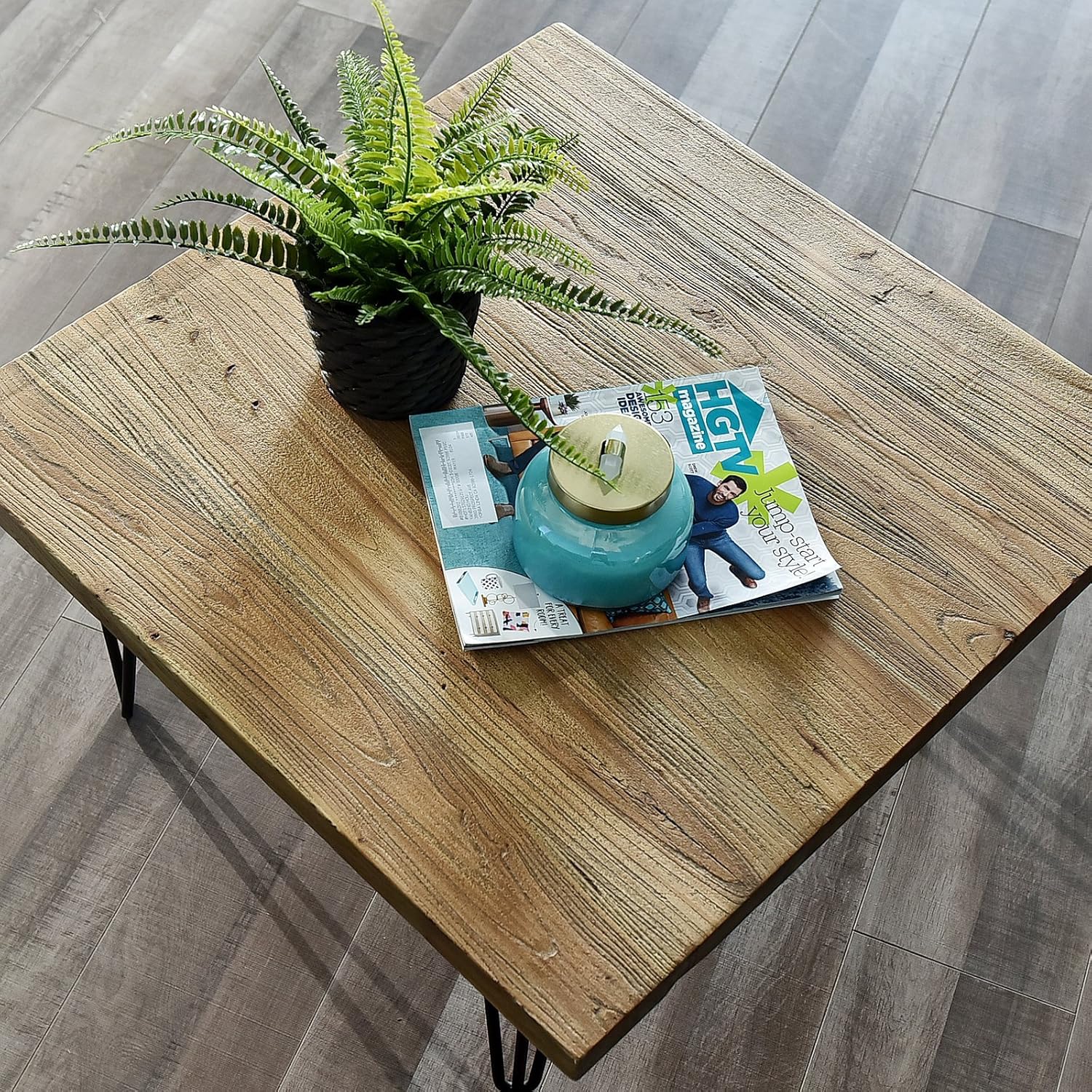 WELLAND Rustic Square Old Elm Coffee Table: Kitchen & Dining