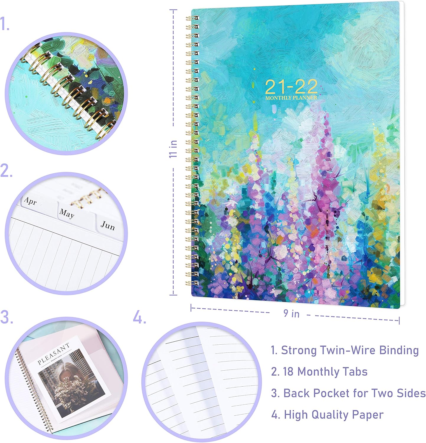 2021-2022 Monthly Planner/Calendar - 18-Month Planner with Tabs & Pocket, Contacts and Passwords, 8.5" x 11", Thick Paper, Jul. 2021 - Dec. 2022, Twin-Wire Binding - Oil Painting : Office Products