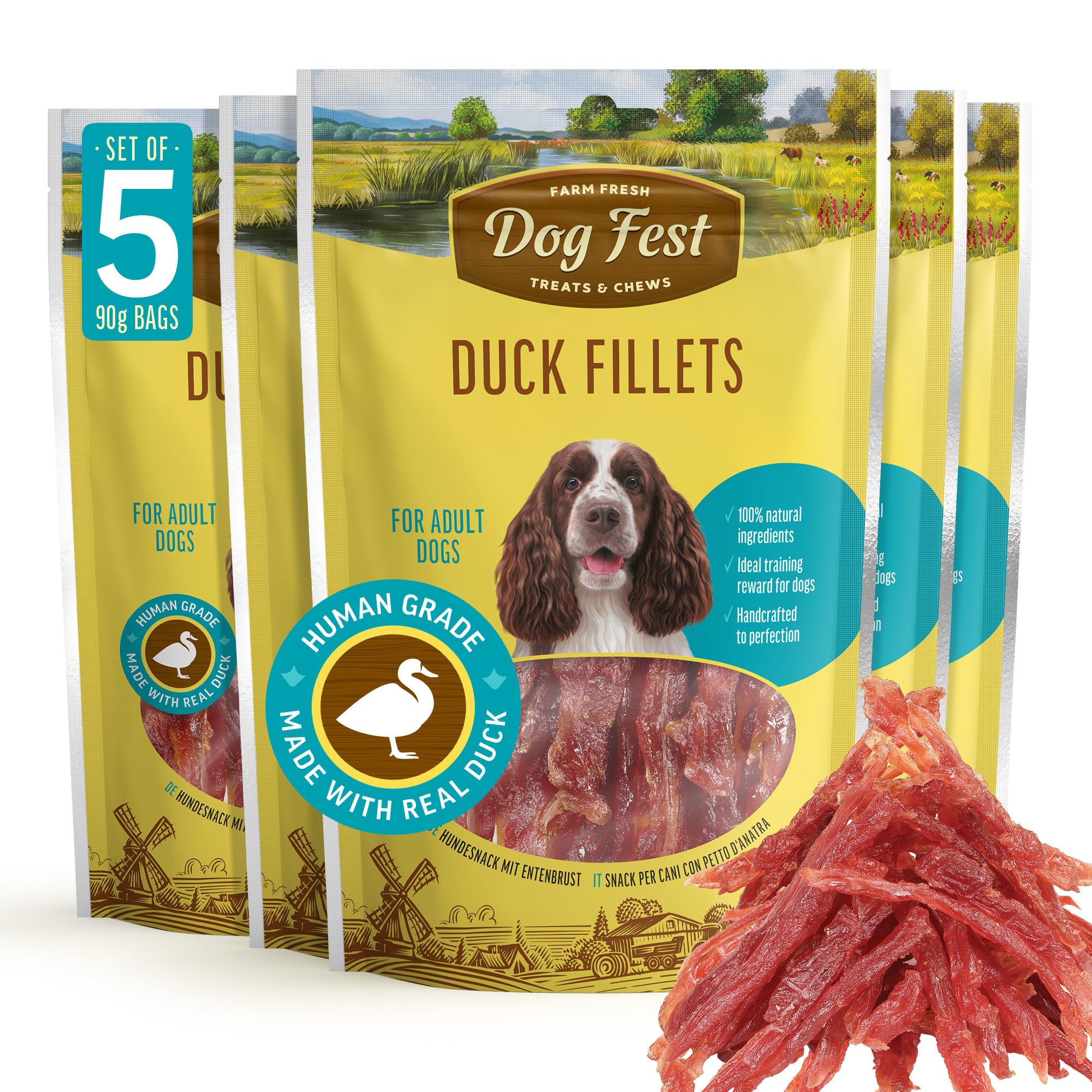 Dog Fest Premium Duck Fillets – High Meat Content Natural Dog Treats for Medium & Large Dogs – Rawhide Free Monoprotein Soft Duck Training & Reward Snacks – 90g (Pack of 5)