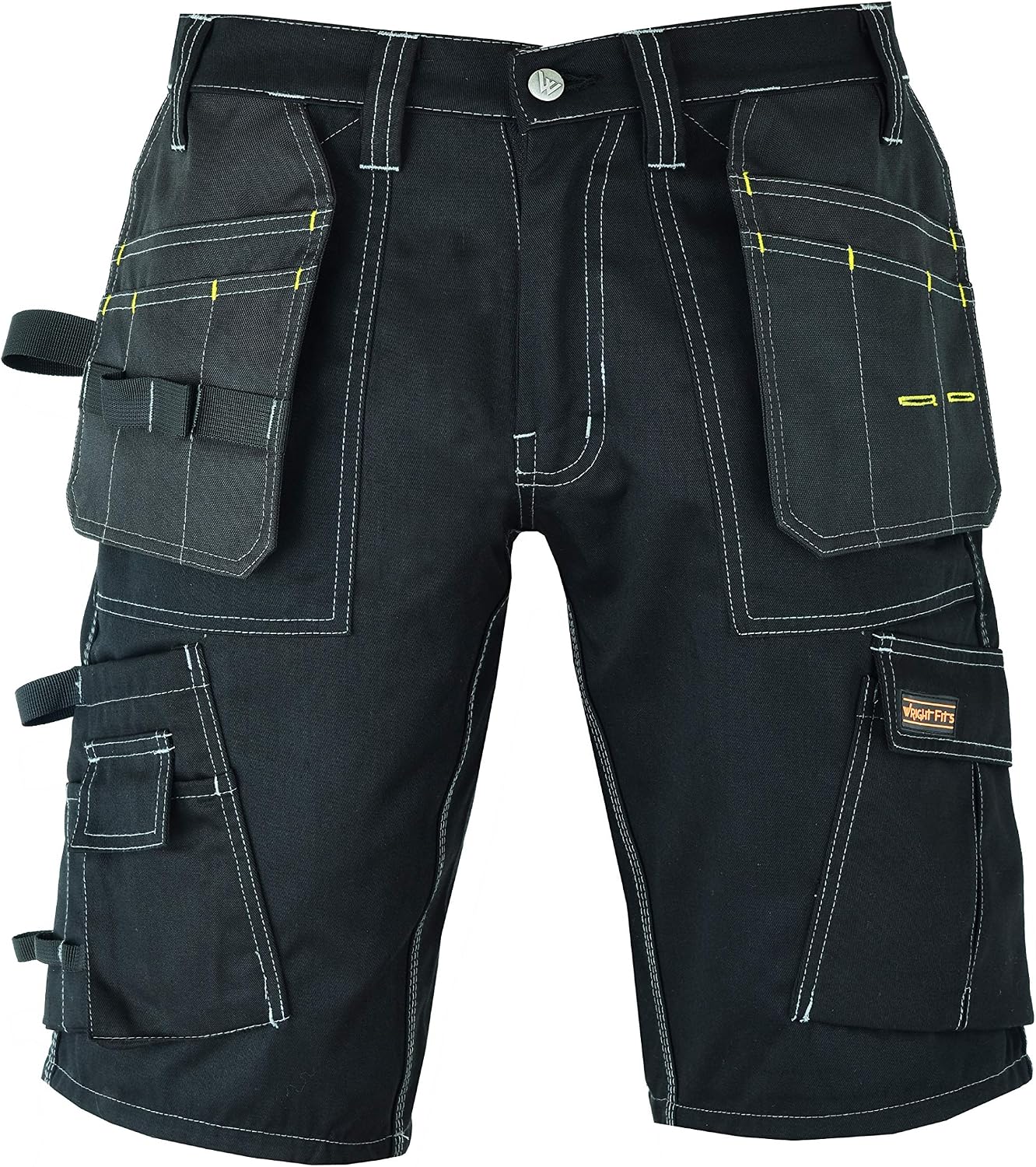 WrightFits Pro Builder Work Shorts Men, Black, Heavy Duty Safety Combat Cargo Summer Shorts, Multi Holster Pockets