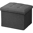AmasSmile Storage Ottoman Folding Foot Rest Stool, 17 inches Linen Footstool Bench, Short Ottoman Bench, Storage Foot Rest Store, Books, Dark Grey