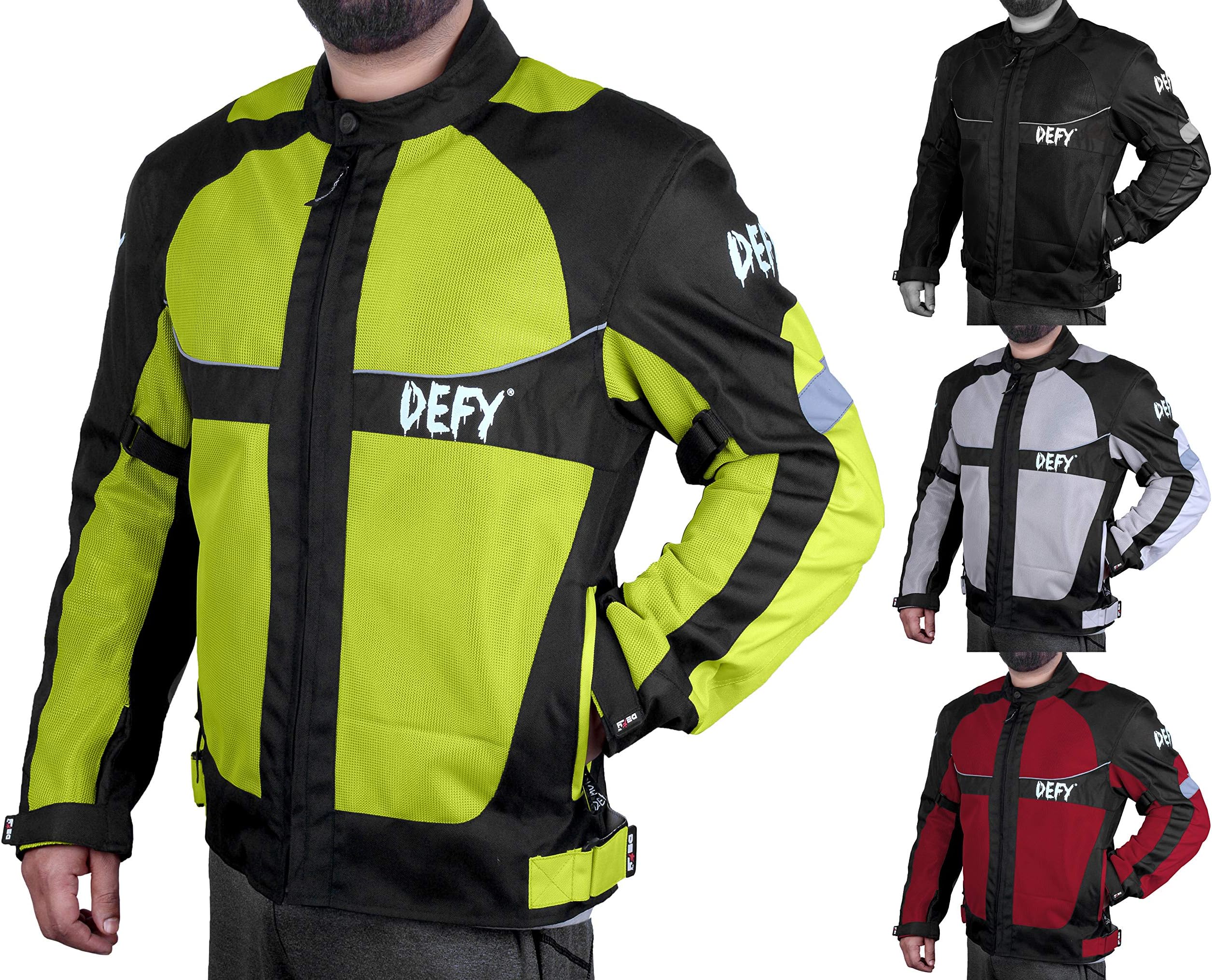 DEFY Motorcycle Jackets for Men’s Mesh Durable CE Armoured Summer Motorcycle Jacket (Hi-Viz, 5XL)