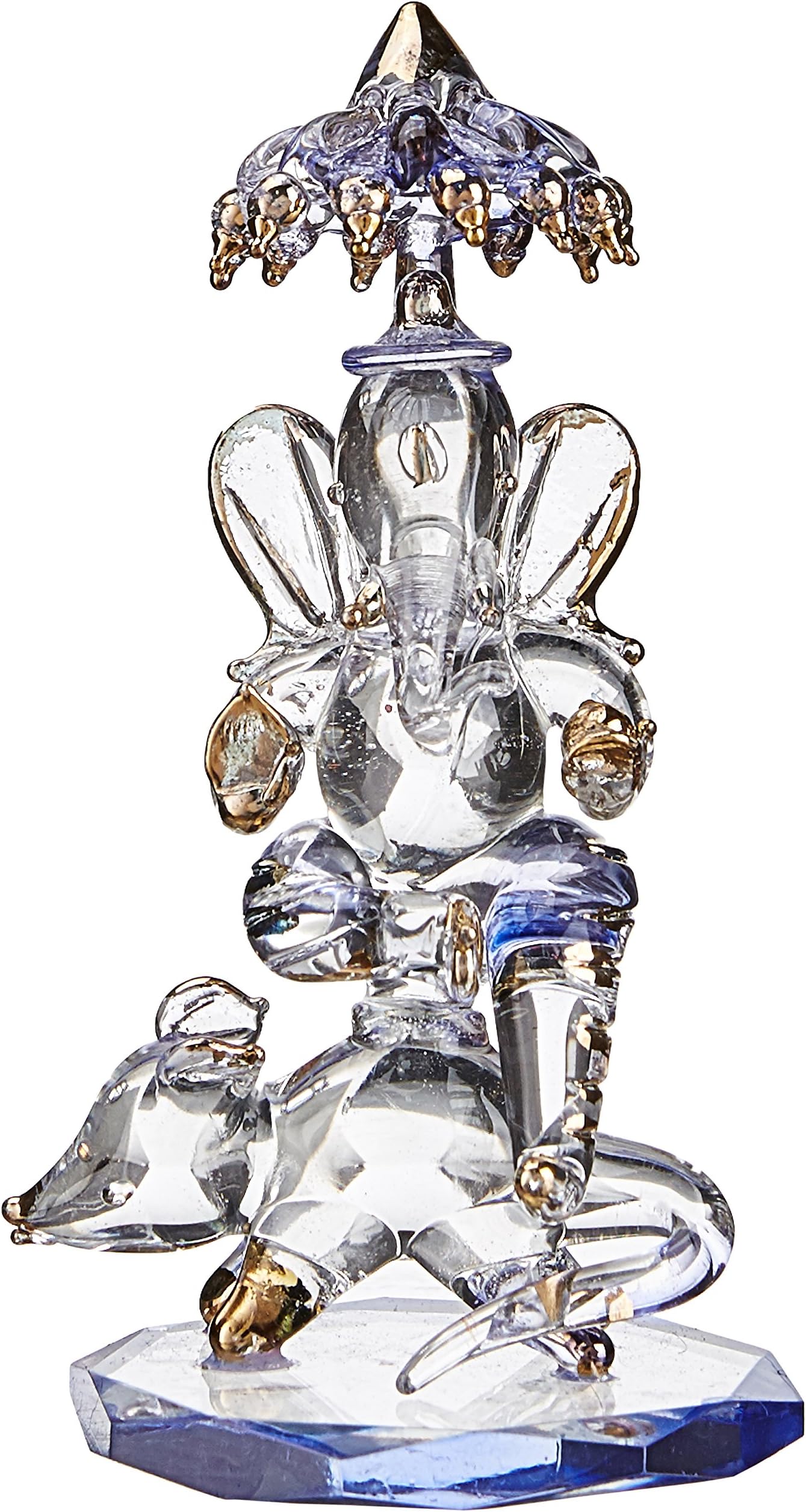 Anasa Decor Decorative Crystal Hindu God Shri Ganesha on Mouse Glass Idol (5.08 cm x 5.08 cm x 10.8 cm),Multicolour