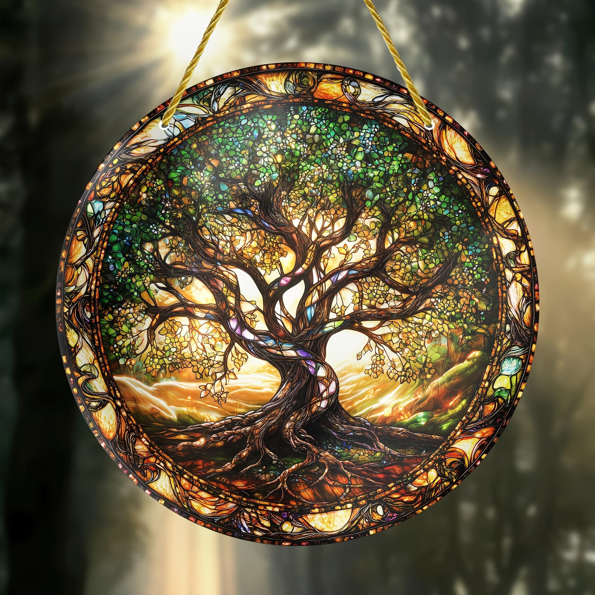 Tree of Life Stained Glass Window Art with Chain Hook – Tree Ornament ...