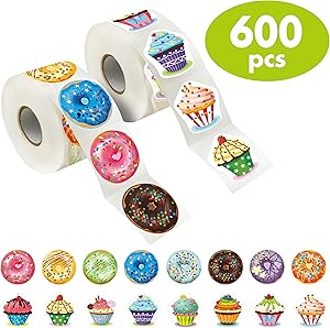 600 Pcs Cupcake Donut Party Decoration Teacher Reward Encouragement Motivational Sticker Mega Pack 16 Designs with Perforation Line (Each measures 1.5