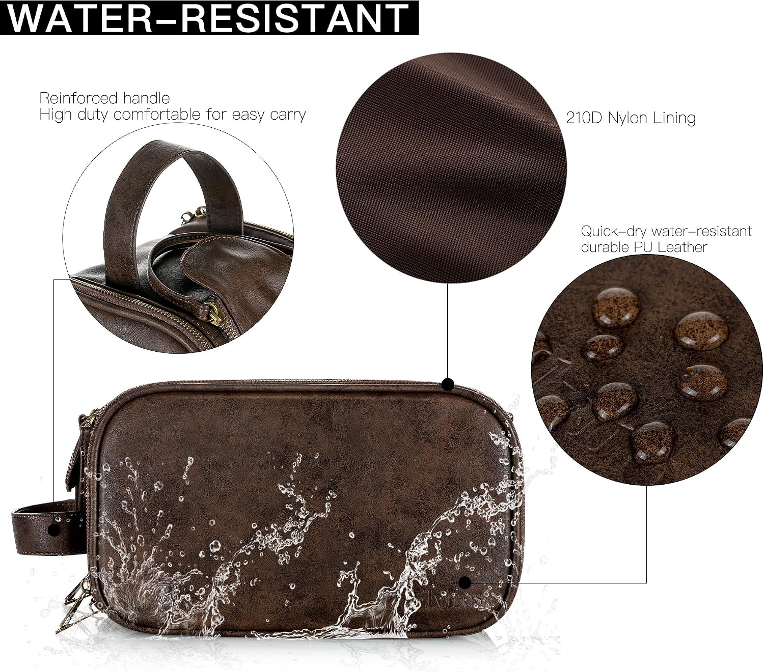 Elviros Water-Resistant PU Leather Toiletry Bag for Men Large Travel Wash Bag Shaving Dopp Kit Bathroom Gym Toiletries Makeup Organizer with Wet Dry Bag,Gift for Men(Chocolate-Small) - Image 5