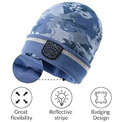 accsa Kids Boy Warm Beanie Blue Camo Reflective