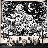 Lifeel Gothic Black and White Tapestry, Dark Skeleton Skull Moth Demon Moon Butterfly Tapestries for Living Room Dorm, 36x48 inches