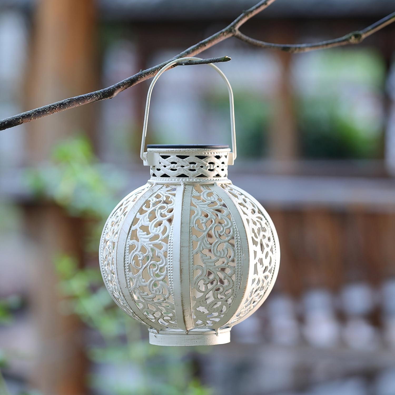 MAGGIFT 2 Pack Hanging Solar Lights Outdoor Solar Lights Retro Hanging Solar Lantern with Handle, 6 Lumens, White : Garden & Outdoor