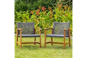 IDZO Liberte 500lbs Capacity Acacia Outdoor Club Chairs Set of 2, FSC Teak Finish Wood Patio Furniture Sets with Upgraded 2000Hours UV Resistant Wicker