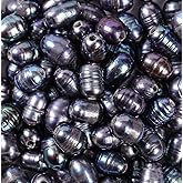 Freshwater Cultured Pearl Beads 100pcs 7-10mm for Jewelry Making Natural Oval Pearl Bead Loose Gemstone 1.8mm Holes for DIY Crafts Necklaces Bracelets Earrings (Black)