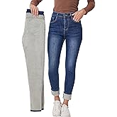 Fakanhui Women's Fleece Lined Jeans Winter Flannel Lined Jeans Thermal Denim Warm Jeans