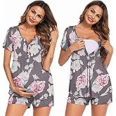 Ekouaer Women's Maternity Nursing Pajama Sets Short Sleeve Postpartum Pajamas Breastfeeding Pregnancy Clothes