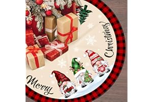 FAYOO Christmas Tree Skirt 48 Inch Buffalo Plaid Tree Skirt Red and Black Plaid Gnome Xmas Decorative Tree Mat Rustic Christmas Decorations for Home Office Winter Holiday Party Decor