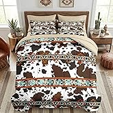 WeCozy 7 Pcs Full Size Comforter Set with 2 Pillowcases & 2 Shams, Cow Brown Print Bedding for Kids and Adults, Vintage Retro Bed in a Bag with Flat Fitted Sheet
