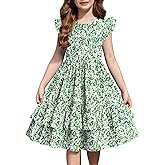 Arshiner Girls Dress Tween Boho Flutter Sleeve Tiered A Line Summer Dresses with Pockets