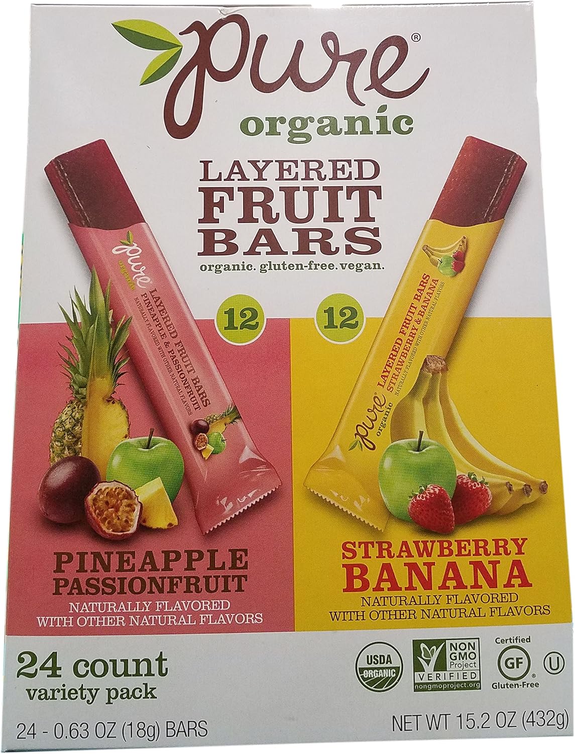 Pure Organic Layered Fruit Bar Variety Pack 24 X 0.63 OZ Total Net Wt