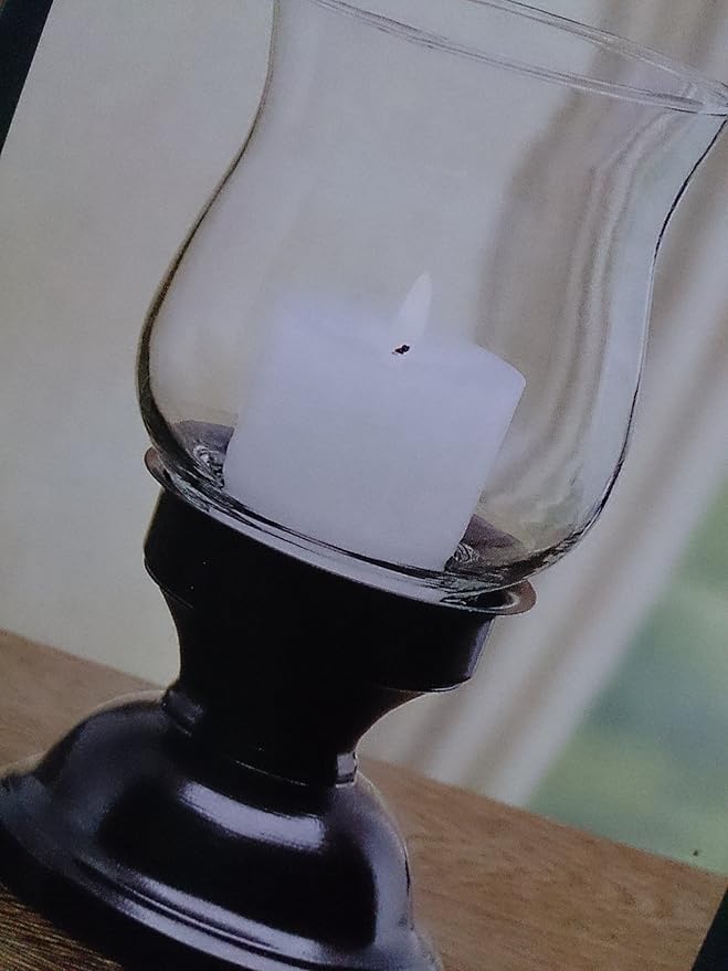 LARGE HURRICANE COUNTRY STYLE GLASS CANDLE HOLDER & METAL PEDESTAL