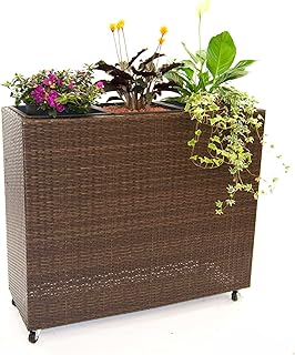 Elegant Einrichten Pflanzkübel, Pflanztrog Polyrattan als Raumteiler mit Rollen 106x40x90cm Mocca.