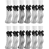 Geyoga 6 Pairs Black Women Fishnet Socks Dress Short Ankle Socks Hollow Mesh Lace for Cosplay Summer Wear