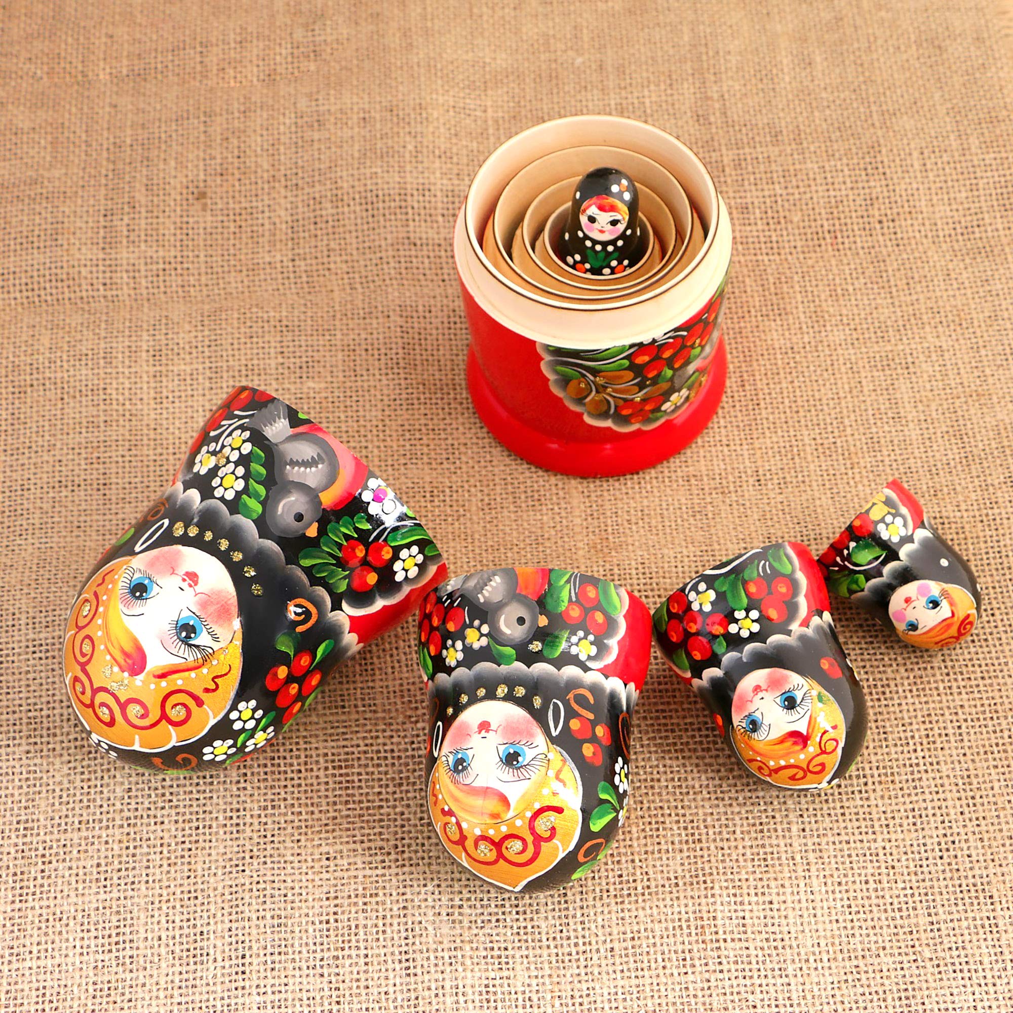 AEVVV Russian Nesting Dolls Handmade Wooden Matryoshka Set 5 Pieces - Babushka Dolls