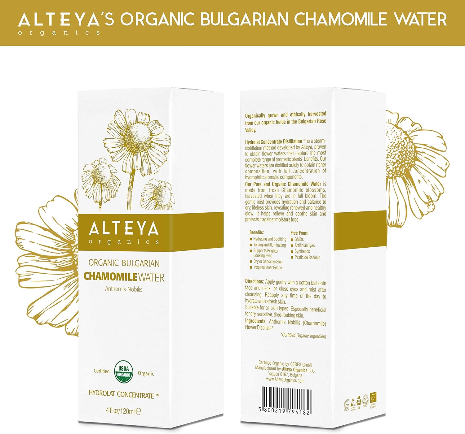 Alteya Organic Chamomile Water Spray 120 ml Glass Bottle - Image 3