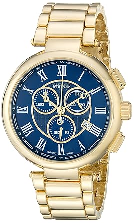 August Steiner Mens AS8148YGBU Yellow Gold Swiss Chronograph Quartz Watch with Blue Dial and Yellow Gold Bracelet