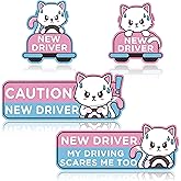 W1cwey 4pcs Cartoon Cat Student Driver Car Magnets – Cute Reflective New Driver Signs, Reusable Bumper Safety Stickers for Teens (Nervous Cat Design)