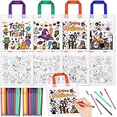HOWAF DIY Trick or Treat Bags,12pcs Halloween Coloring Goodie Bags for Kids with 24 Paint Pens, Color Your Own Halloween Candy Gift Bags Pumpkin Spider Bat Ghost Reusable Non-Woven for Halloeve's Favors Activity