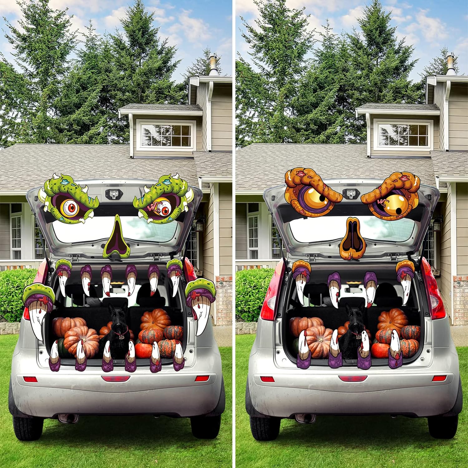 Garage Door Decorations - 2 Set Halloween Trunk or Treat Car Decorations Kit Waterproof Halloween Face Decorations Stickers for Car Outdoor Garage Door Window Car Halloween Party Supplies