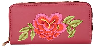 KRIO DESIGNS Womens PU Wallet Purse Clutch Floral Embroidery (Red)