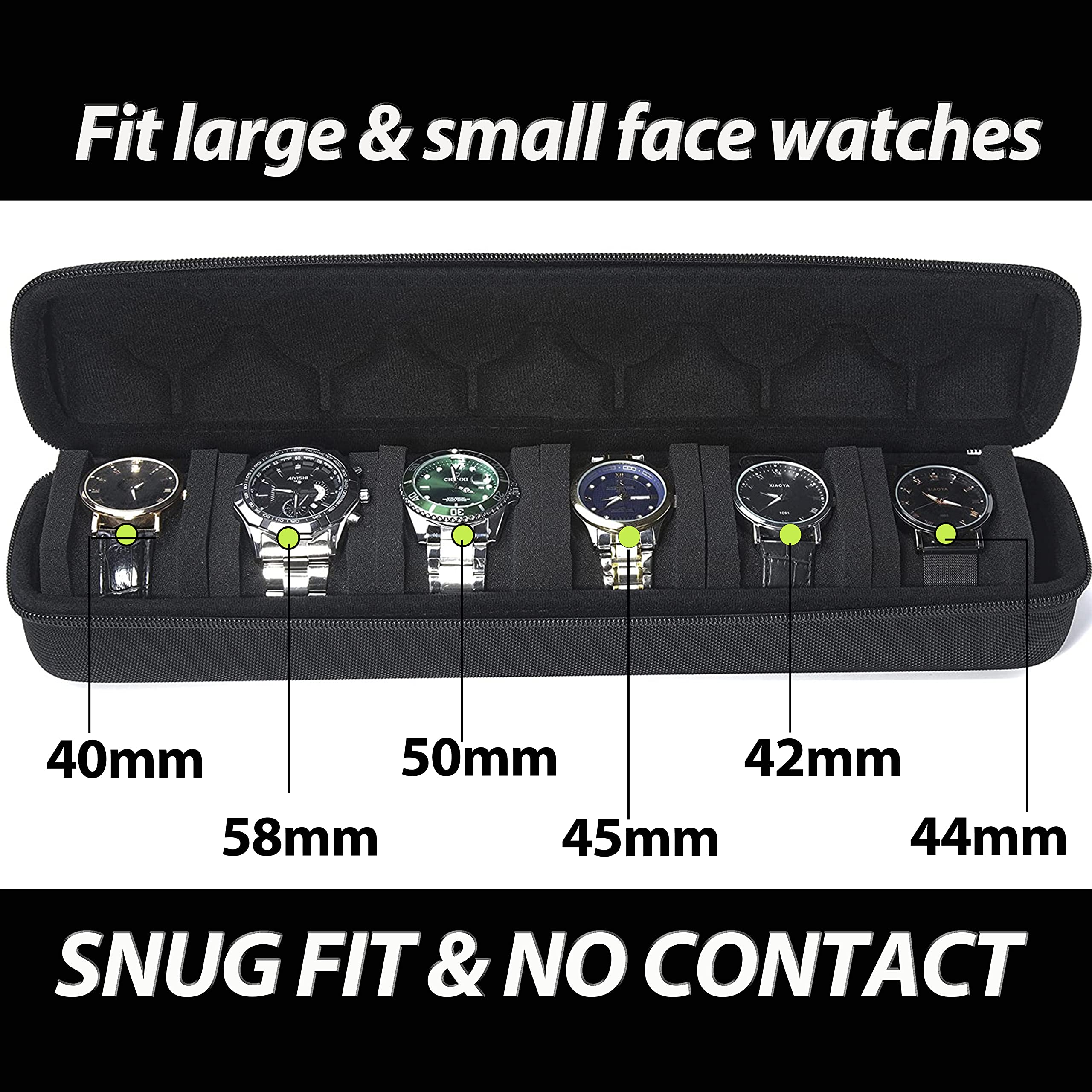 AUKURA hard portable watch travel case, men's watch travel organizer (Black, 6 slots)