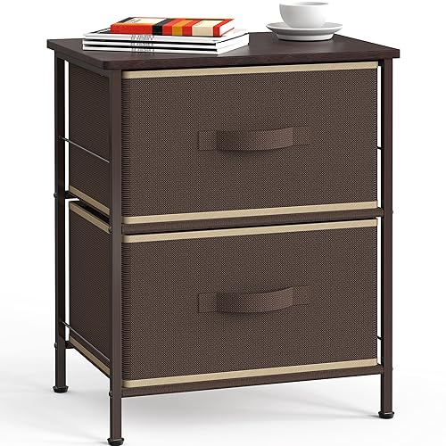 SIMPLE HOUSEWARE 2 Tier Night Stands Dresser for Bedroom Organizer Drawer Storage Tower, Brown