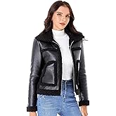 DIASHINY Women's Faux Shearing Fur Winter Coat Warm Thick Fur Lined Faux Leather Jacket