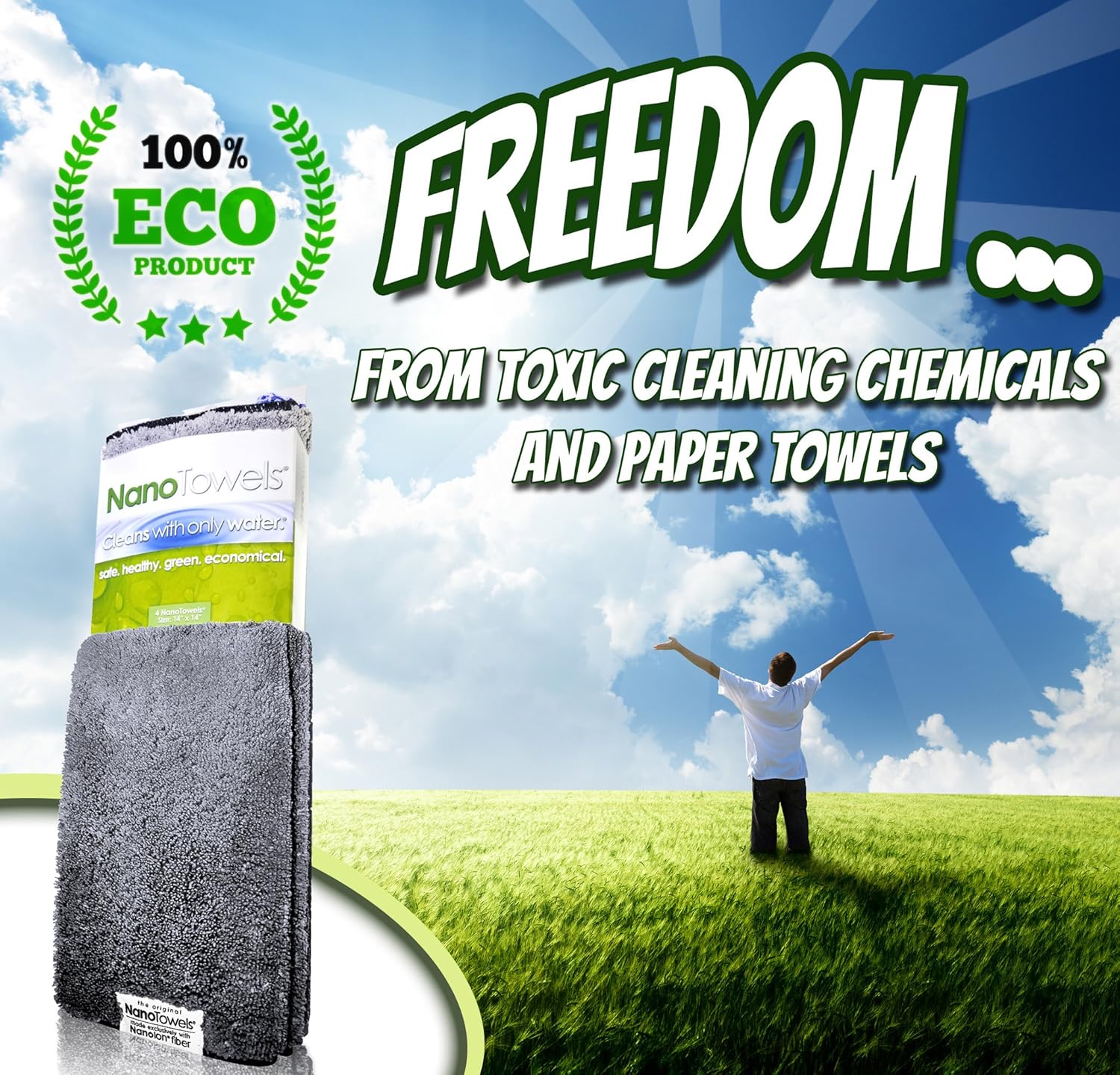 Life Miracle Nano Towels - Amazing Eco Fabric That Cleans Virtually Any Surface with Only Water. No More Paper Towels Or Toxic Chemicals. (14x14, Grey): Home & Kitchen