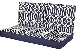 Quality Outdoor Living 46 x 26 Loveseat Cushion, 46x26, 3 Piece Set, Navy Lattice