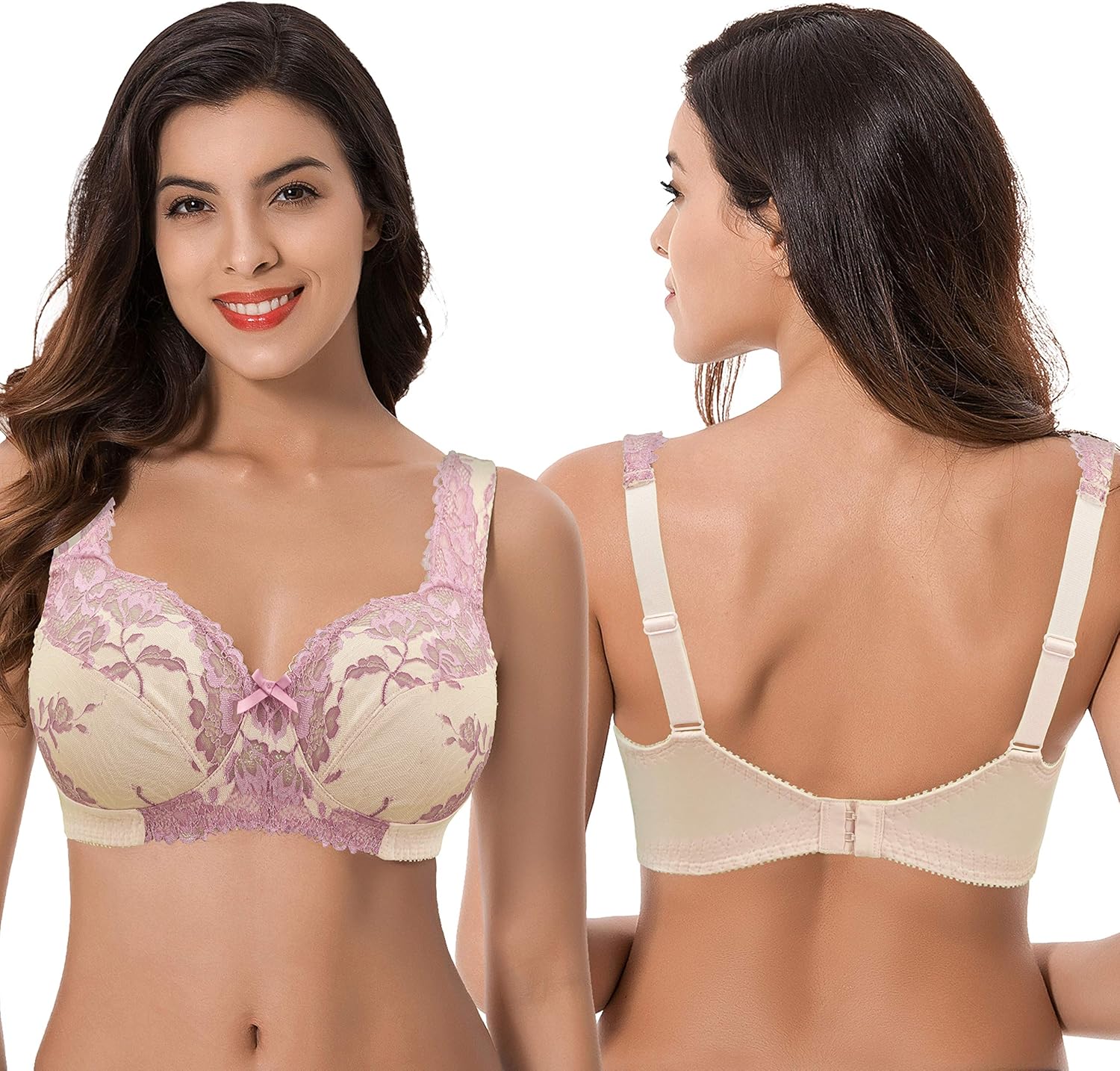 Curve Muse Women's Plus Size Minimizer Unlined Wireless Lace Full Coverage Bras at  Women’s Clothing store