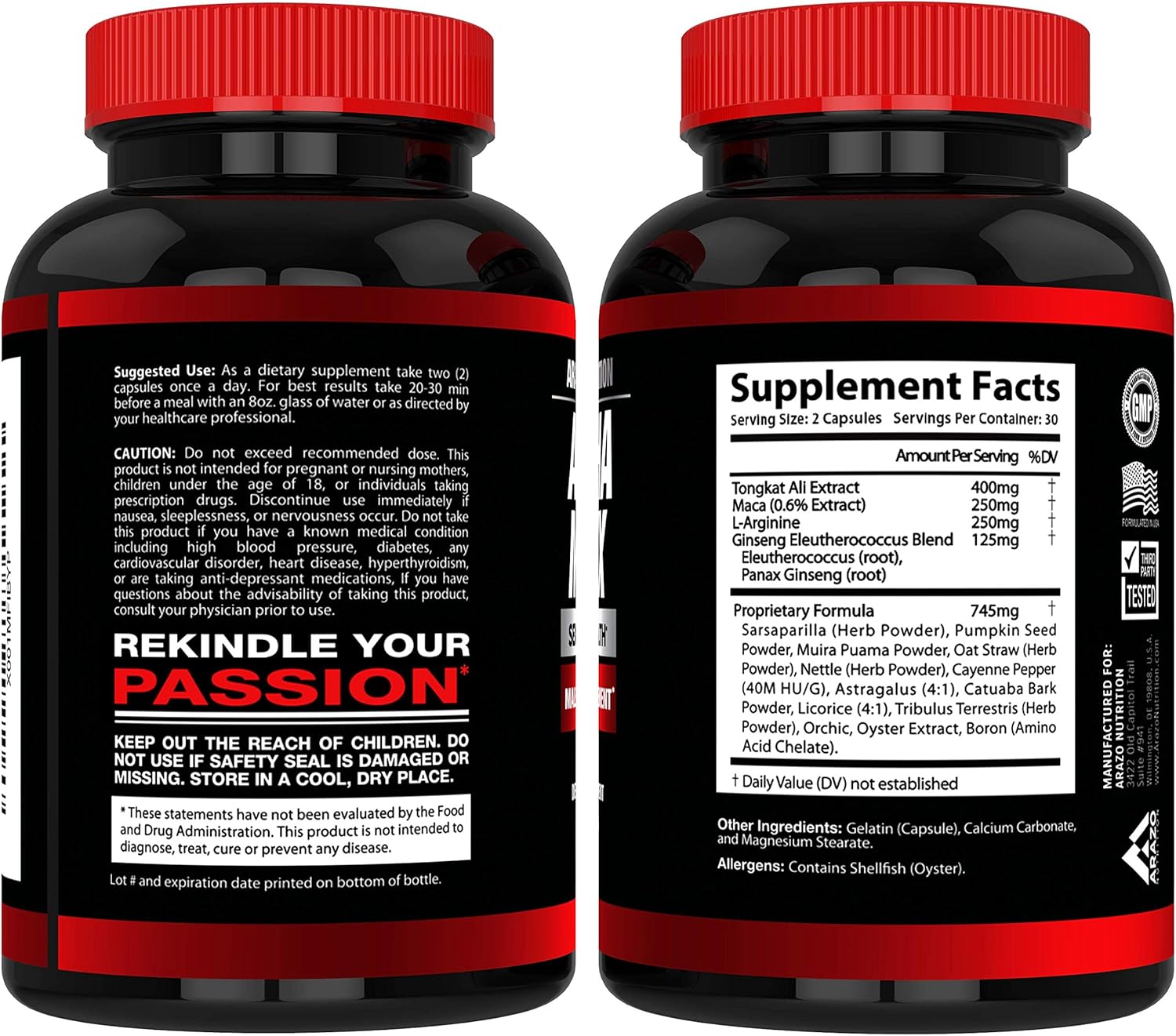 AlphaMAXX Male Enhancement Supplement - Ginseng, Muira Puama, Tribulus - 60 Herbal Pill - Arazo Nutrition: Health & Personal Care