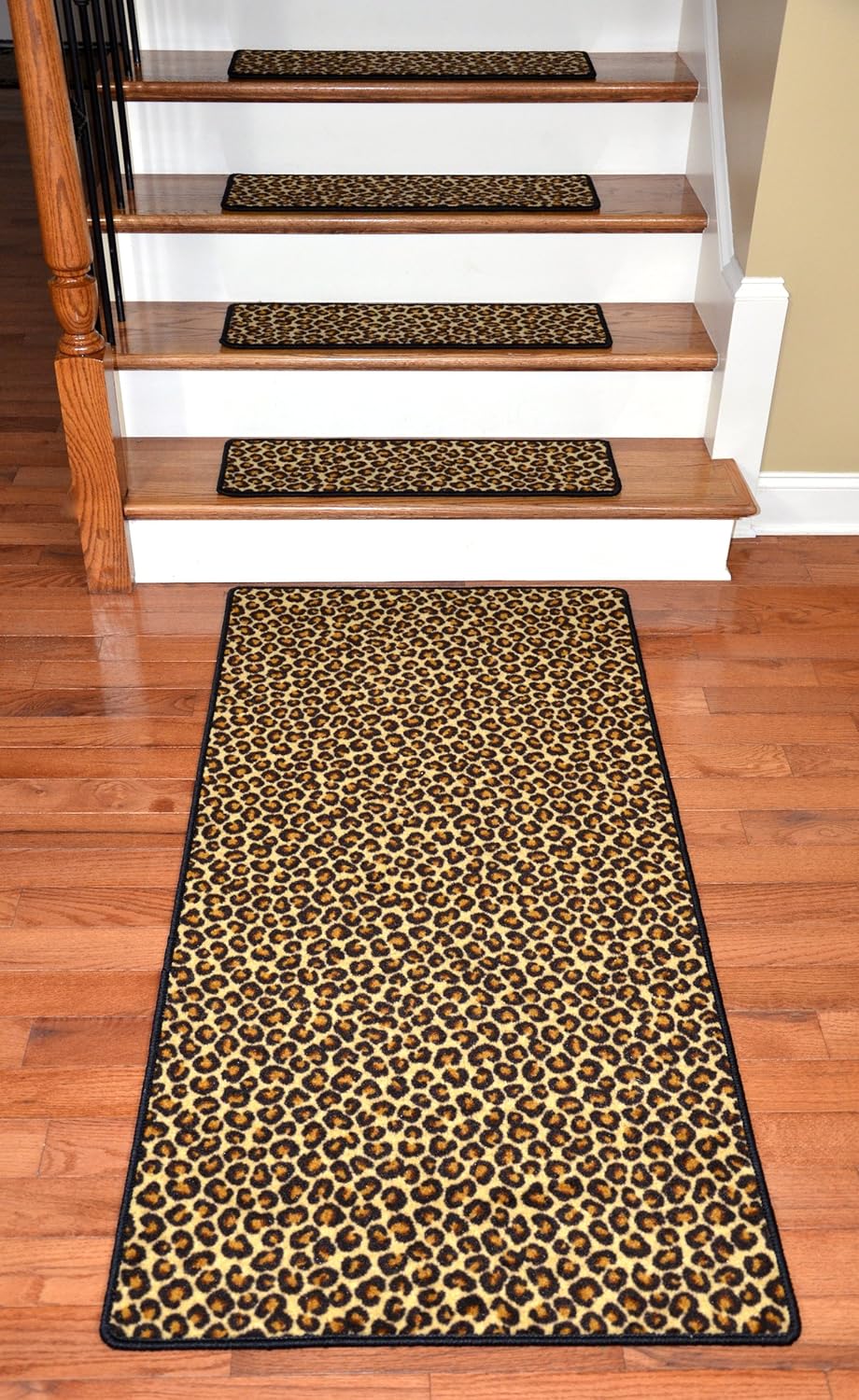 Premium Carpet Stair Treads Leopard 30" x 9" Plus a Matching 5
