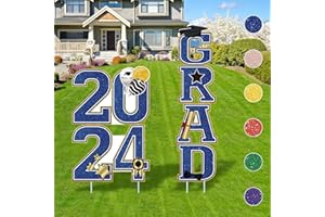 WNTEPLE Graduation Yard Sign Class of 2024 Decorations - "2024 GRAD", 4 Pcs Large Size Blue Glittering Waterproof Congrats Grad Lawn Signs with Stakes for Outdoor Decor, High School College Graduation Party Supplies