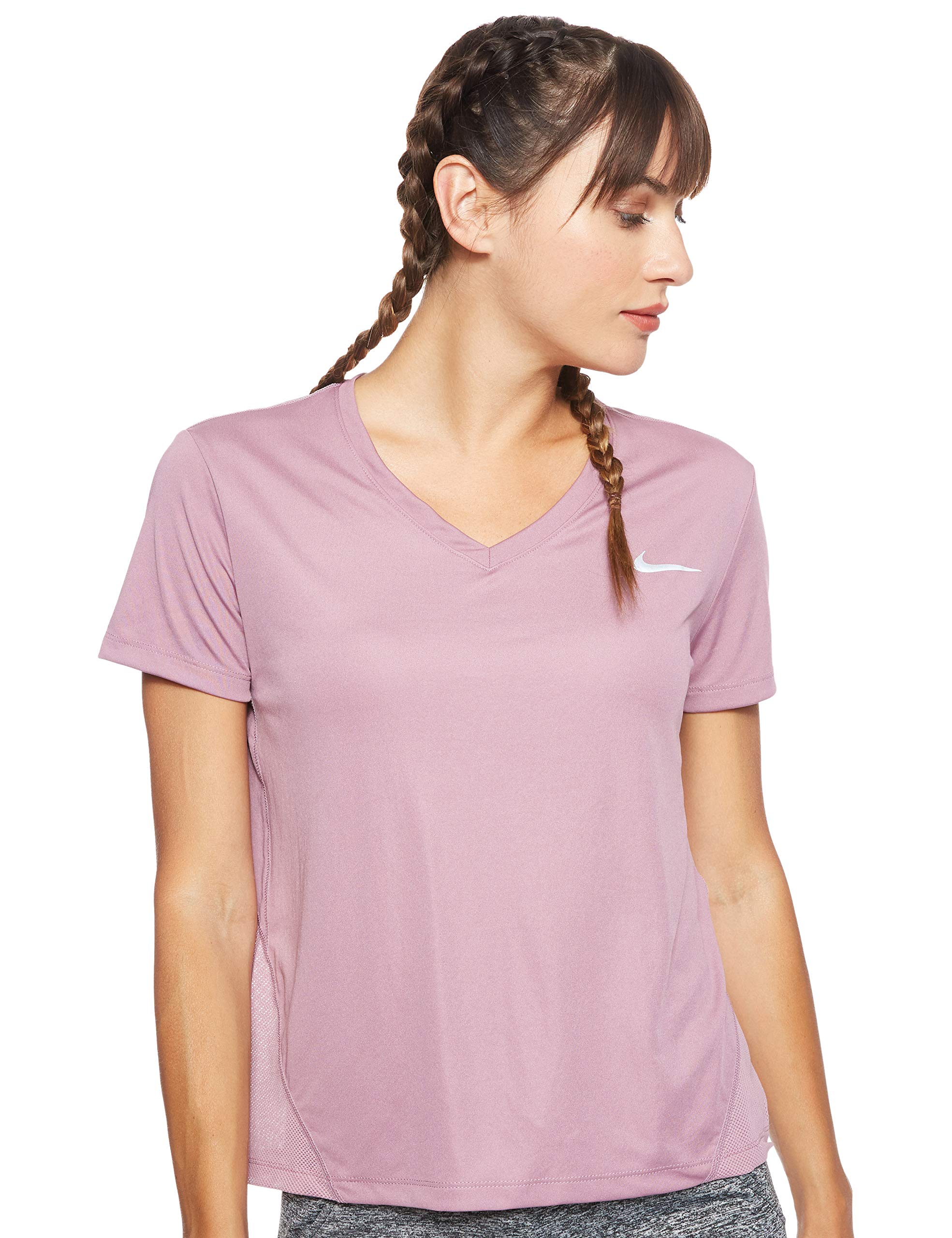 Nike W NK MILER TOP VNECK T-shirt - limelight/(reflective silv), S