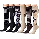 Tipi Toe Women’s Knee High Socks 6 Pack – Colorful Funky Patterned Long Socks, Soft & Comfortable Everyday Wear
