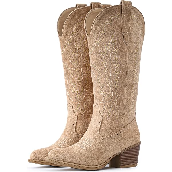 IUV Women's Cowboy Boots – Mid Calf Western Boots With Pointy Toe, Pull-On Tabs, Brown - View #10