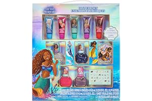 Townley Girl Disney The Little Mermaid Sparkly Cosmetic Makeup Set for Girls with Lip Gloss Nail Polish Nail Stickers 11 Pcs| Perfect for Parties Sleepovers Makeovers| Birthday Gift for Girls 3 Yrs+