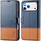 TUCCH Wallet Case for iPhone 17 Pro Max (6.9") 2025, 4 Card Holders, RFID Blocking, Stand, Shockproof TPU Shell, PU Leather, Magnetic Closure, Protective Flip Folio Cover, Blue & Brown