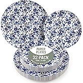 Trendables Heavy Duty Paper Plates Set For 16 Guests - 16 Each Of 8-inch And 10-inch Disposable Plates For Party - Fancy 32 Piece Dinnerware Set For All Occasions | Floral Design, Bluebelle
