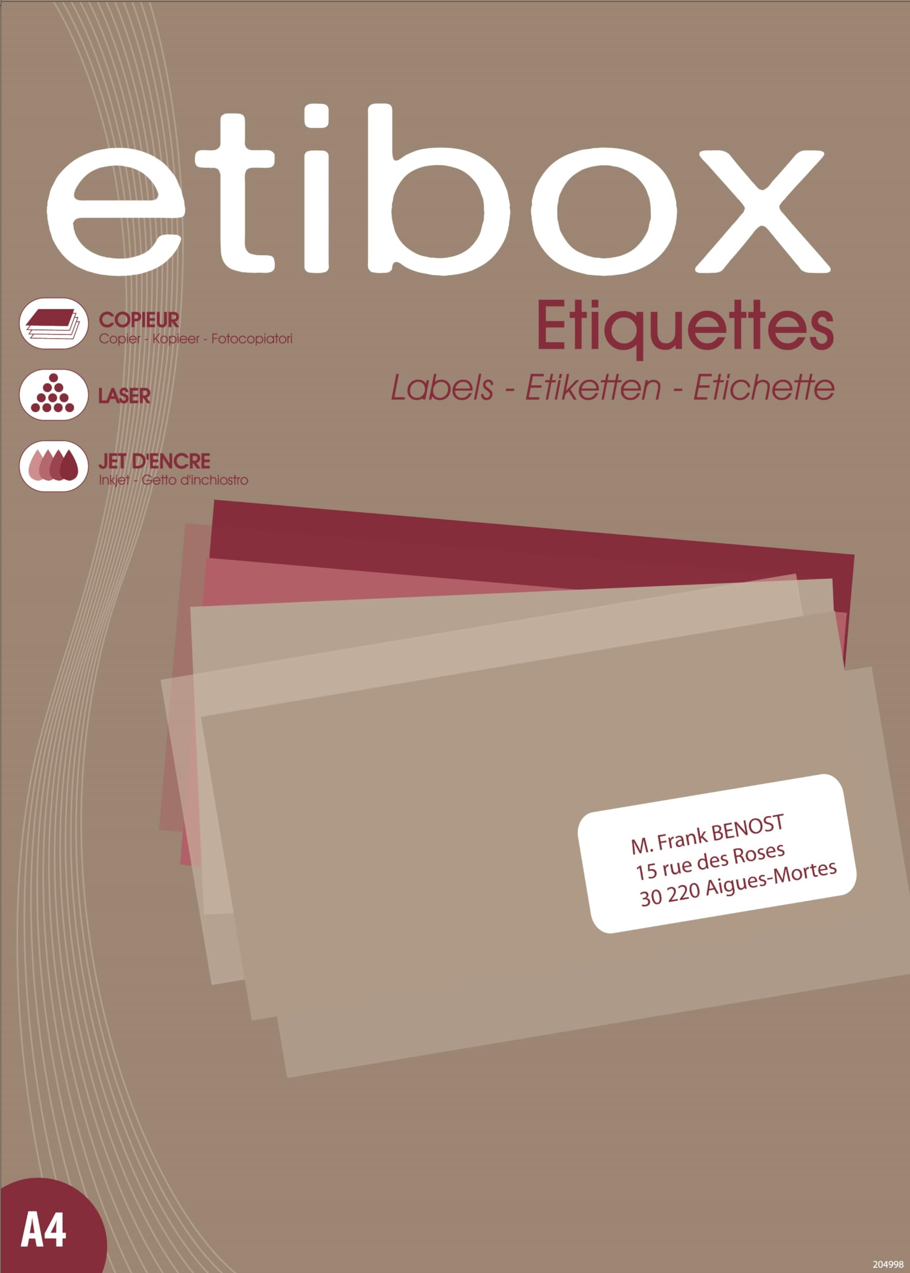 ETIBOX 119770-6500 Labels - 38x21.2 mm - Printers: Laser, Copiers, Inkjet - Straight Corners.